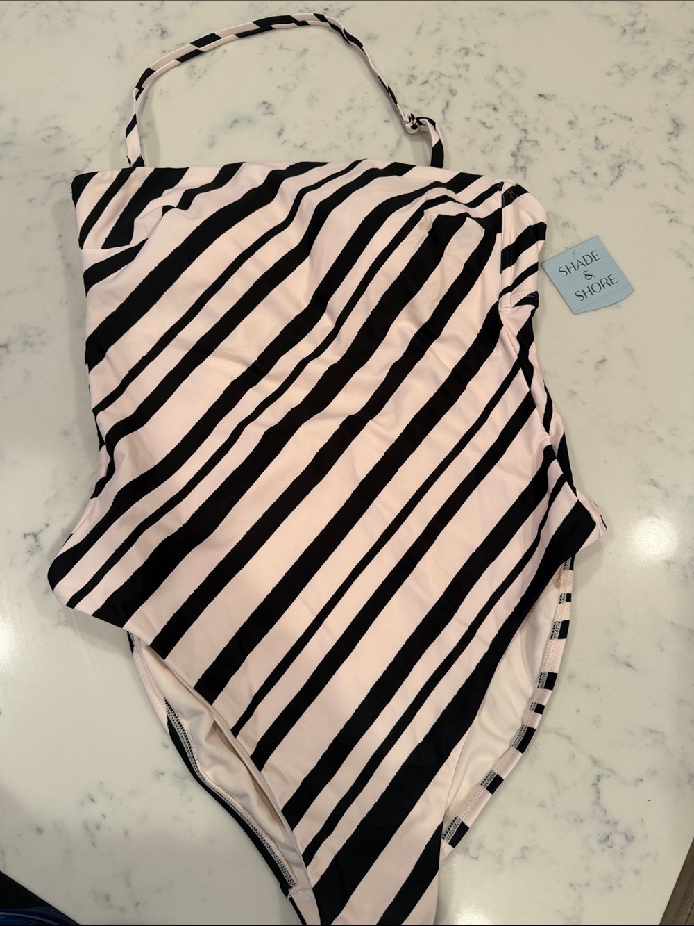 Shade & Shore Striped One Piece Swimsuit XL NWT Adjustable Strap